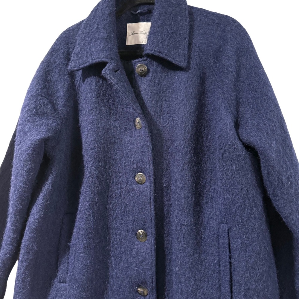 $495 American Vintage Navy Blue Wool Coat Oversized Collar Button Front XS S - Picture 7 of 8